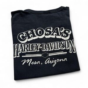Vintage 1990s Harley-Davidson Black and White Chosa's Mesa Arizona Graphic Tee L